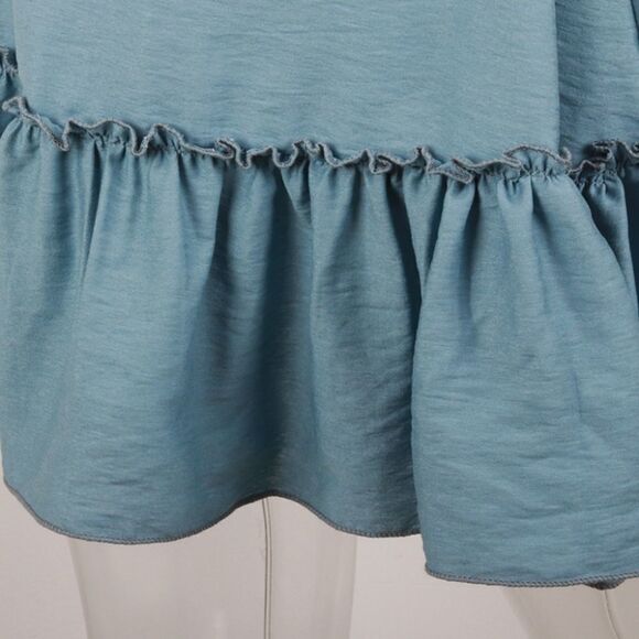 NEW! Blue Crochet Lace Ruffled Halter Mini Dress - Picture 8 of 11